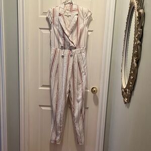 L'ATISTE White and Red Striped Jumpsuit